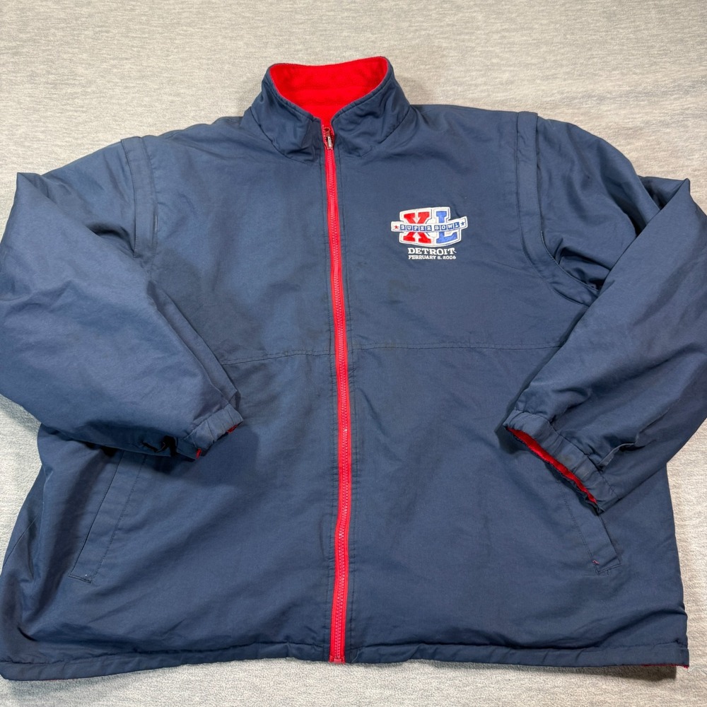 NFL Team Apparel Jacket Men XXL Blue‎ Red Super Bowl XL Detroit Reversible VTG